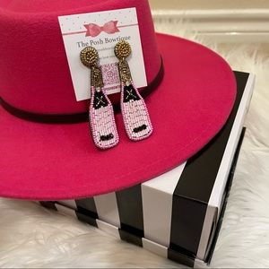 Beaded Pink, Black & Gold Champagne Bottle Statement Drop Earrings
